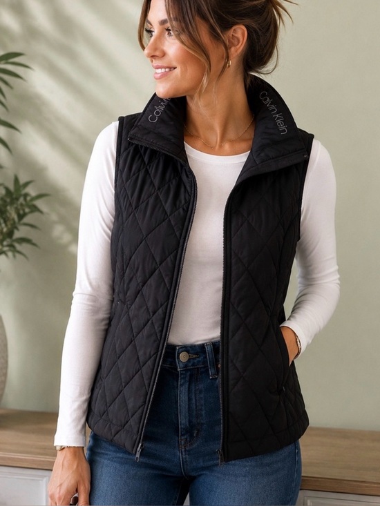 Calvin Klein Jackets & Blazers - 🦋 3/$20 Calvin Klein | Black Quilted Puffer Vest |  Logo Collar | Small | Quiet